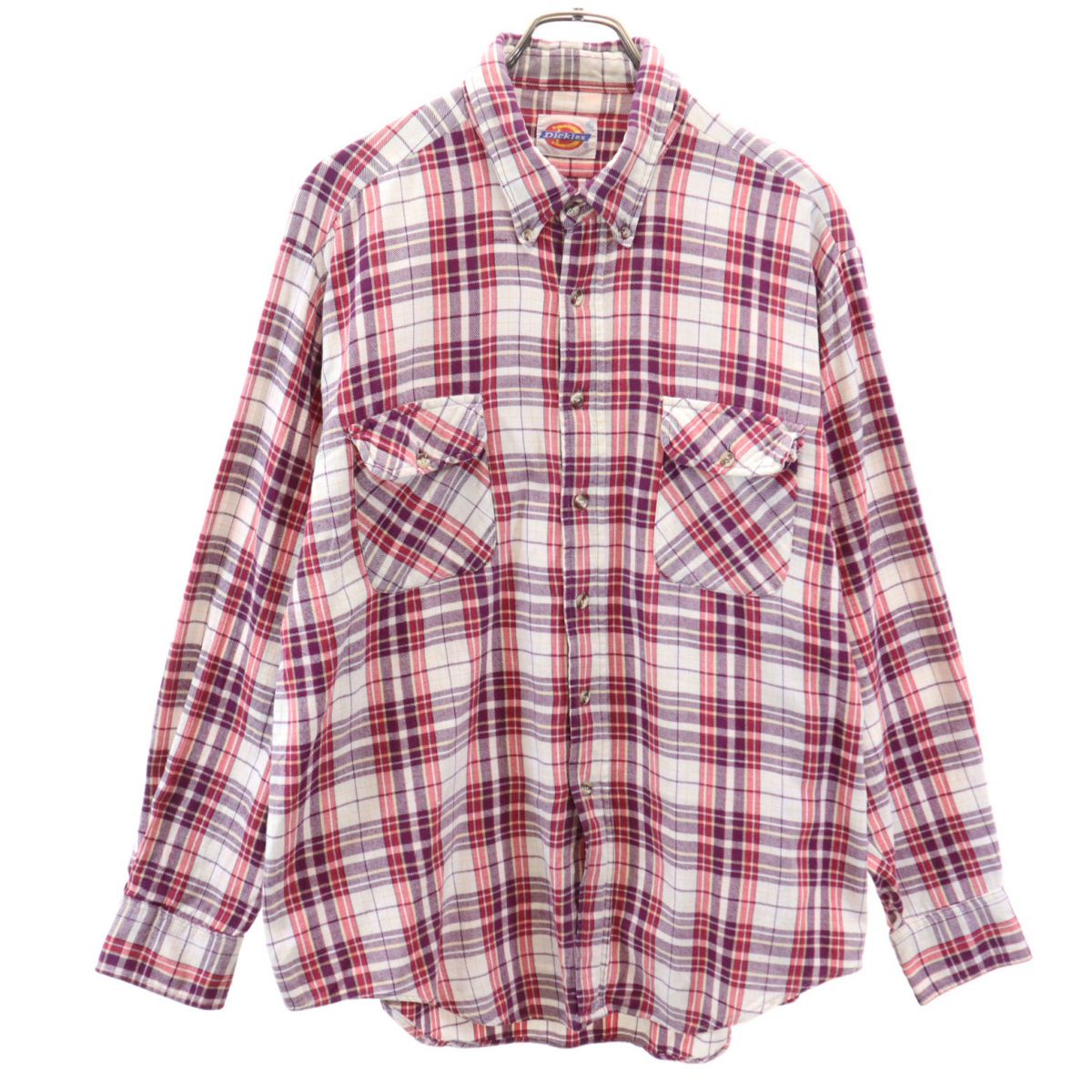 Dickies ディッキーズ 80s ヴィンテージ チェック柄 長袖 ボタンダウンシャツ XL レッド系 メンズ
