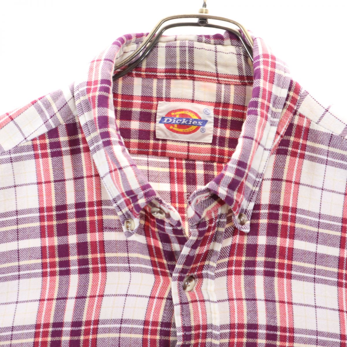Dickies ディッキーズ 80s ヴィンテージ チェック柄 長袖 ボタンダウンシャツ XL レッド系 メンズ