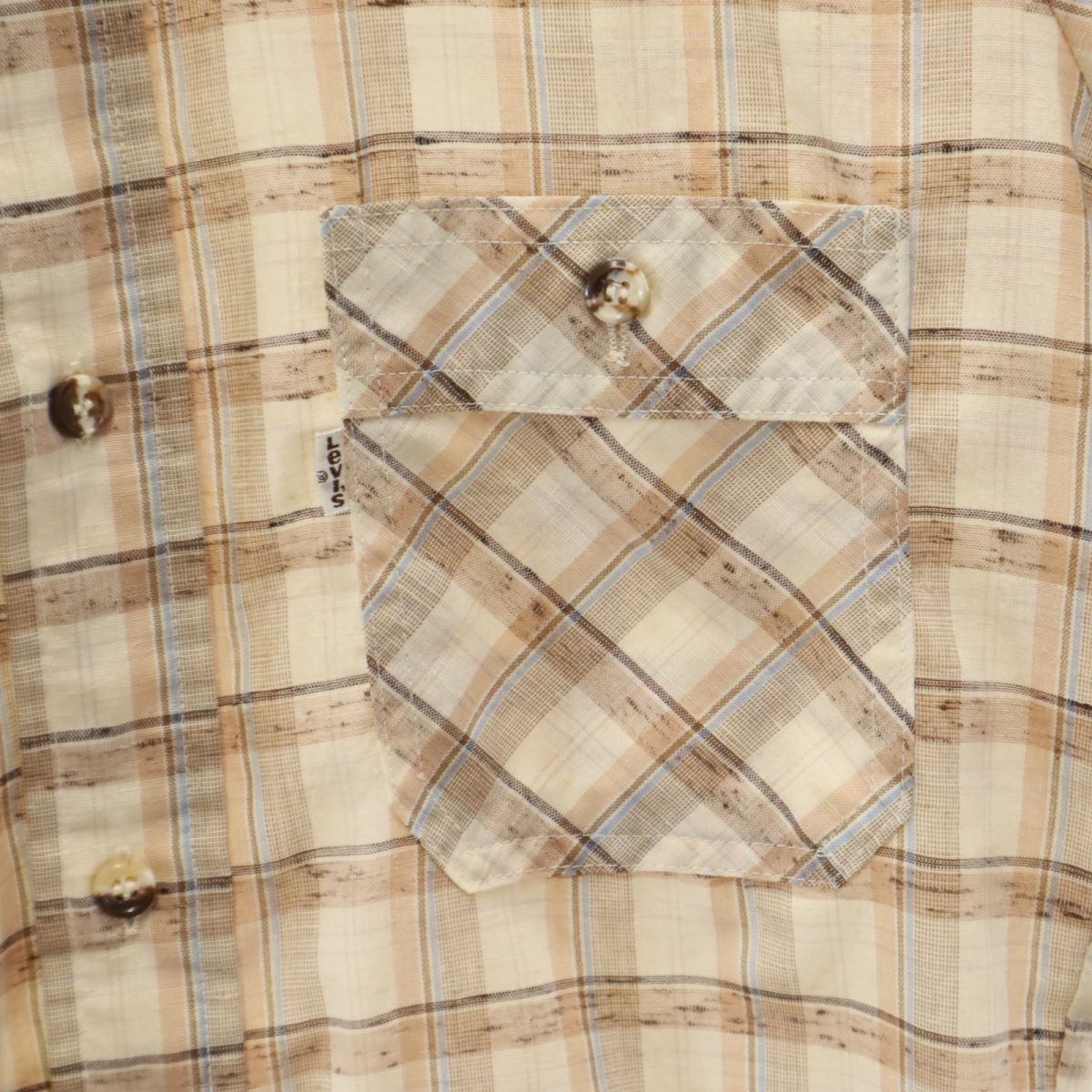 Levi's リーバイス 70s ヴィンテージ 半袖 チェックシャツ S ベージュ系 メンズ