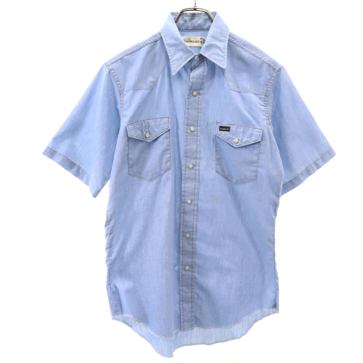 ROEBUCKS ローバックス 70s USA製 ヴィンテージ 半袖 ウエスタンシャツ M ブルー メンズ