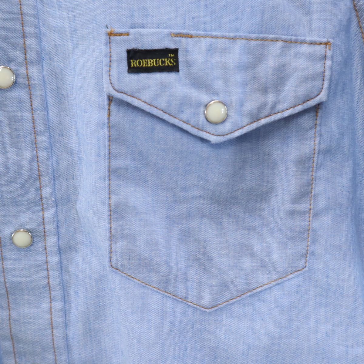 ROEBUCKS ローバックス 70s USA製 ヴィンテージ 半袖 ウエスタンシャツ M ブルー メンズ