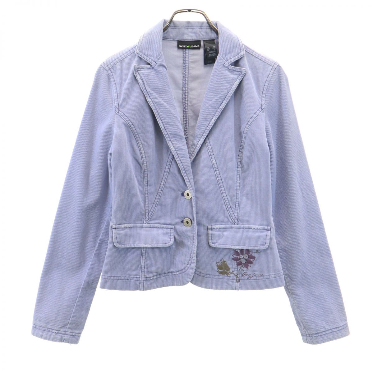 DKNYJEANS ダナキャランジーンズ コーデュロイ テーラードジャケット XS ブルー系 刺繍 レディース