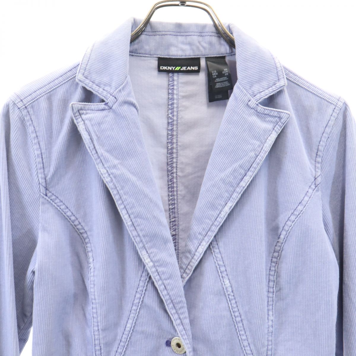 DKNYJEANS ダナキャランジーンズ コーデュロイ テーラードジャケット XS ブルー系 刺繍 レディース