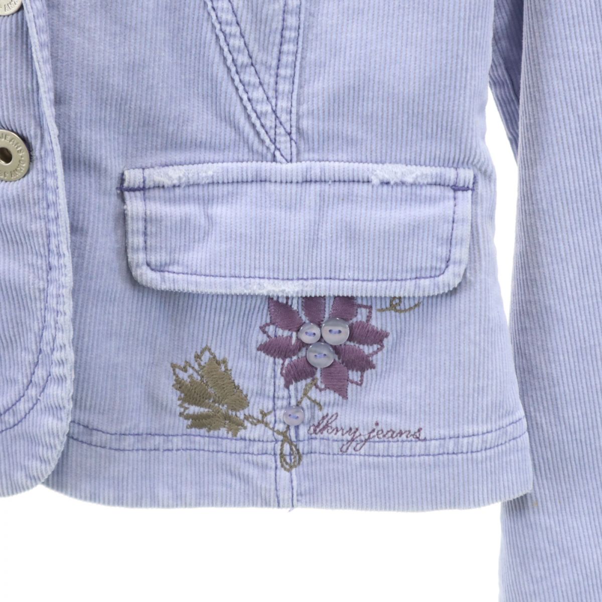DKNYJEANS ダナキャランジーンズ コーデュロイ テーラードジャケット XS ブルー系 刺繍 レディース