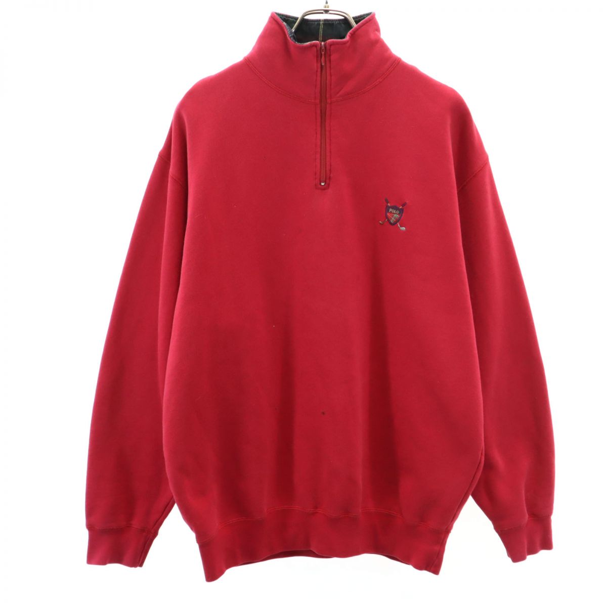 ポロゴルフ ラルフローレン 長袖 ハーフジップ トレーナー L レッド POLO GOLF RALPH LAUREN 裏起毛 メンズ
