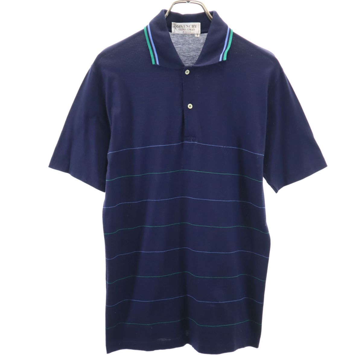 GIVENCHY ジバンシィ イタリア製 ライン入り 半袖 ポロシャツ S ネイビー GENTLEMAN PARIS メンズ