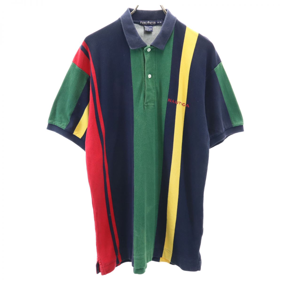 NAUTICA ノーティカ 90s オールド ストライプ柄 半袖 ポロシャツ M 鹿の子地 メンズ