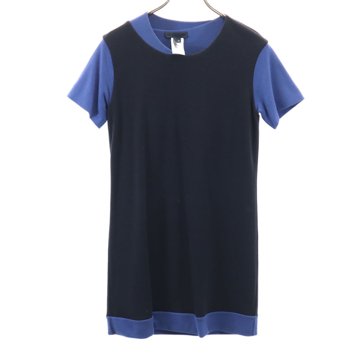 JIL SANDER ジルサンダー イタリア製 半袖 ミニワンピース 32 ネイビー×ブルー レディース