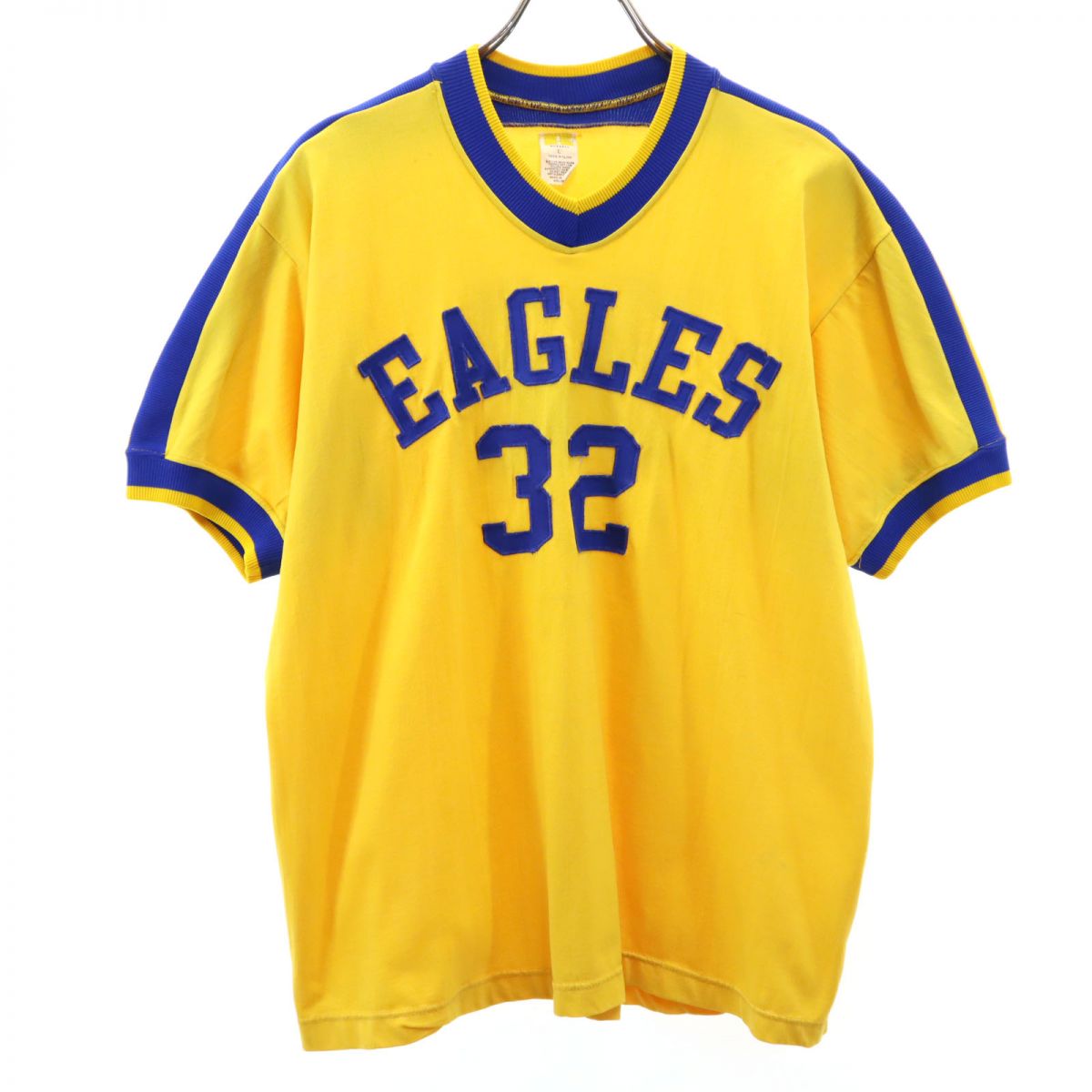 RUSSELL ラッセル 70s 80s USA製 ヴィンテージ 半袖 Vネック Tシャツ L イエロー系 ジャージ素材 メンズ