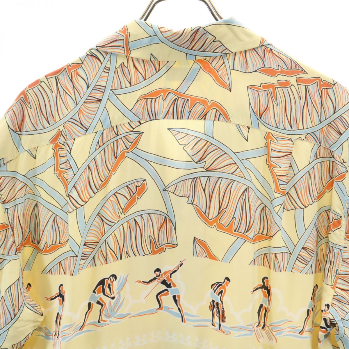 Japan Blue Ae ジャパンブルーアイ 未使用 日本製 総柄 半袖 アロハシャツ L イエロー オープンカーラー 開襟 タグ付き メンズ