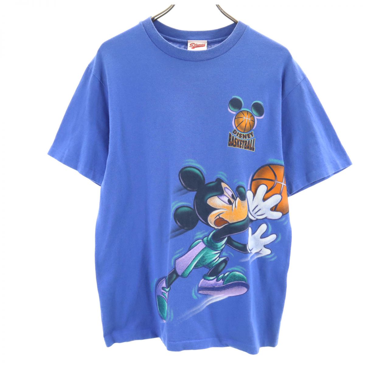 Disney ATHLETICS ディズニーアスレティックス 90s USA製 オールド プリント ミッキー 半袖 Tシャツ M ブルー バスケットボール メンズ
