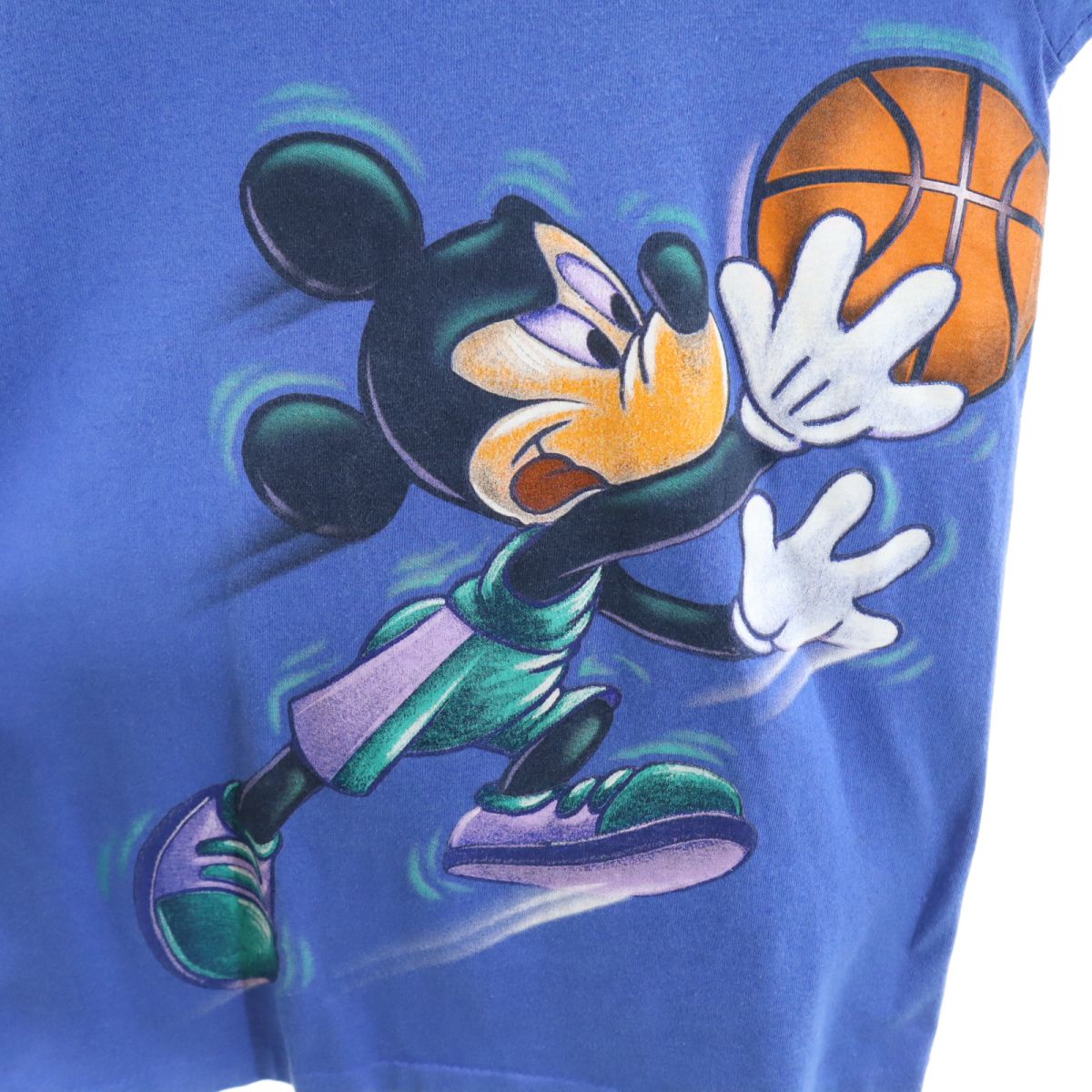 Disney ATHLETICS ディズニーアスレティックス 90s USA製 オールド プリント ミッキー 半袖 Tシャツ M ブルー バスケットボール メンズ