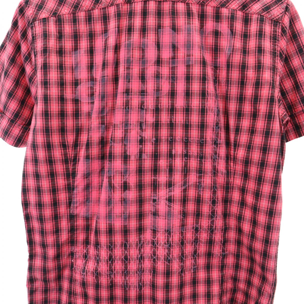 DIESEL ディーゼル チェック柄 バックプリント 半袖 ウエスタンシャツ S ピンク メンズ