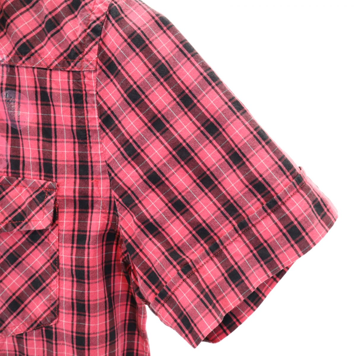 DIESEL ディーゼル チェック柄 バックプリント 半袖 ウエスタンシャツ S ピンク メンズ