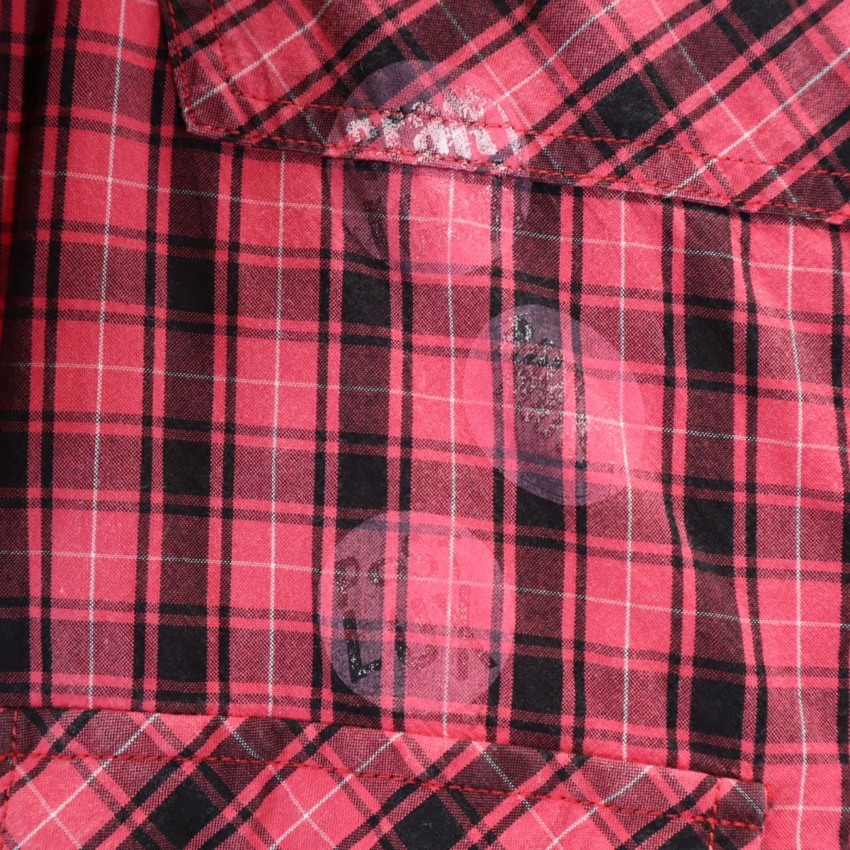 DIESEL ディーゼル チェック柄 バックプリント 半袖 ウエスタンシャツ S ピンク メンズ
