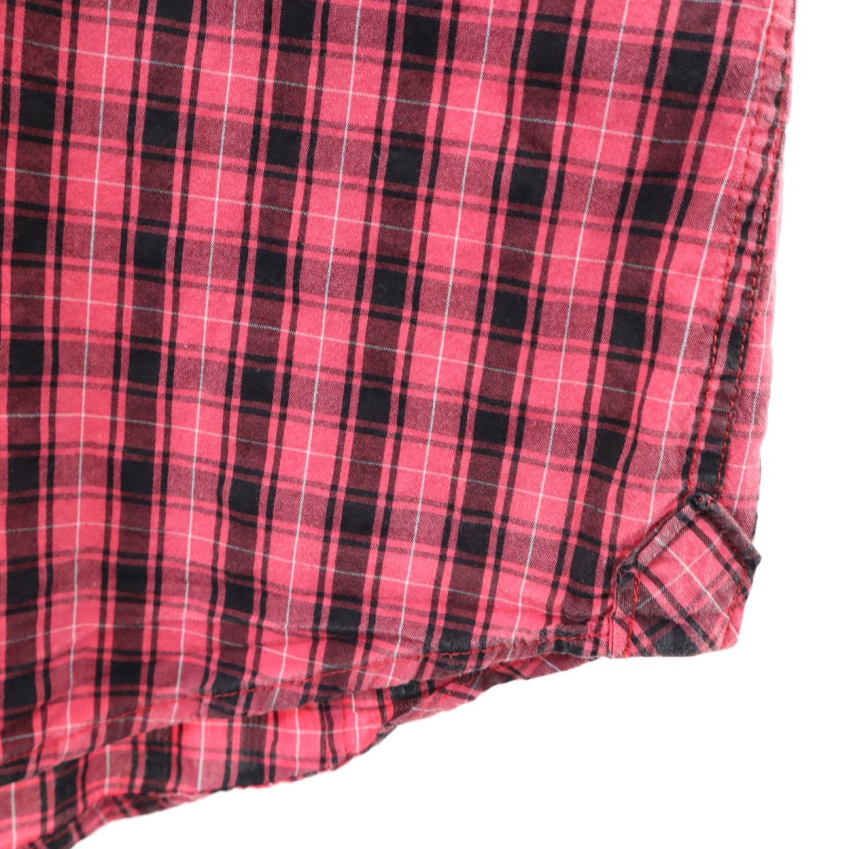 DIESEL ディーゼル チェック柄 バックプリント 半袖 ウエスタンシャツ S ピンク メンズ