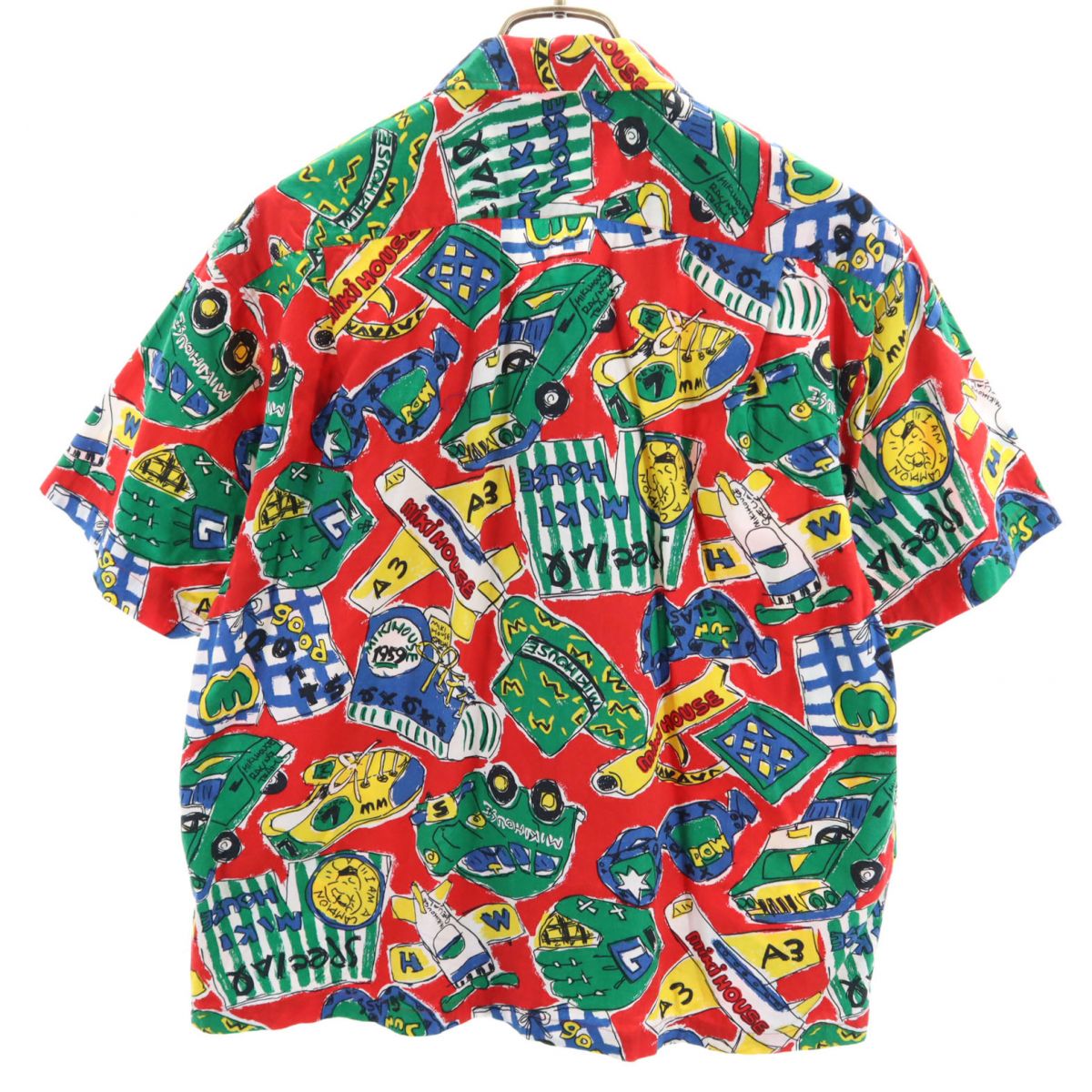 mikihouse ミキハウス 日本製 総柄 半袖 オープンカラーシャツ M レッド系 メンズ