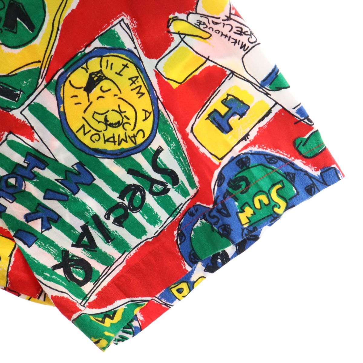 mikihouse ミキハウス 日本製 総柄 半袖 オープンカラーシャツ M レッド系 メンズ