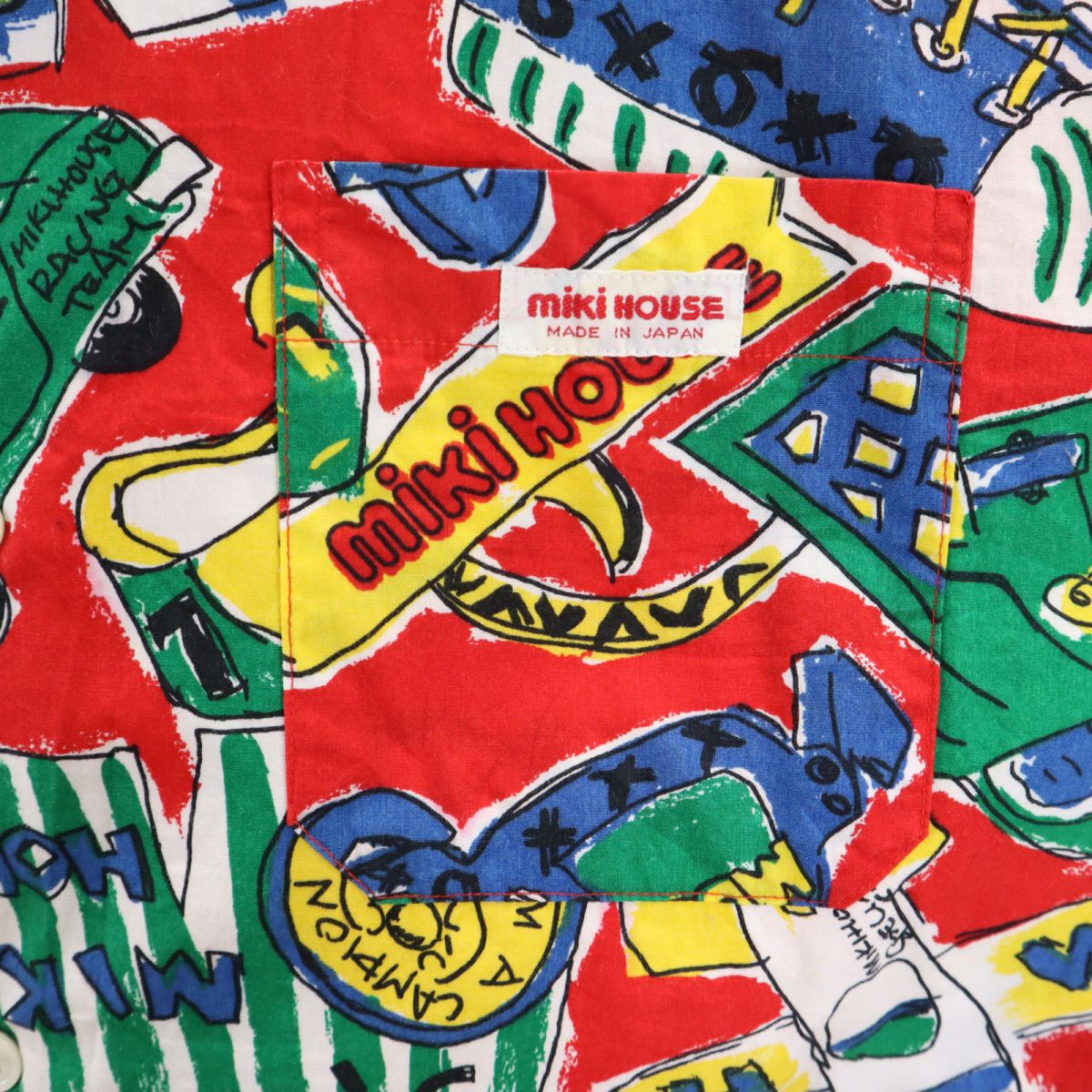 mikihouse ミキハウス 日本製 総柄 半袖 オープンカラーシャツ M レッド系 メンズ