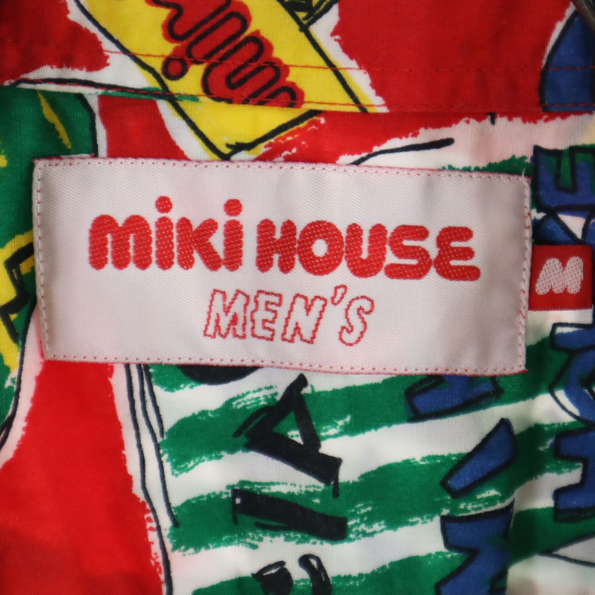 mikihouse ミキハウス 日本製 総柄 半袖 オープンカラーシャツ M レッド系 メンズ