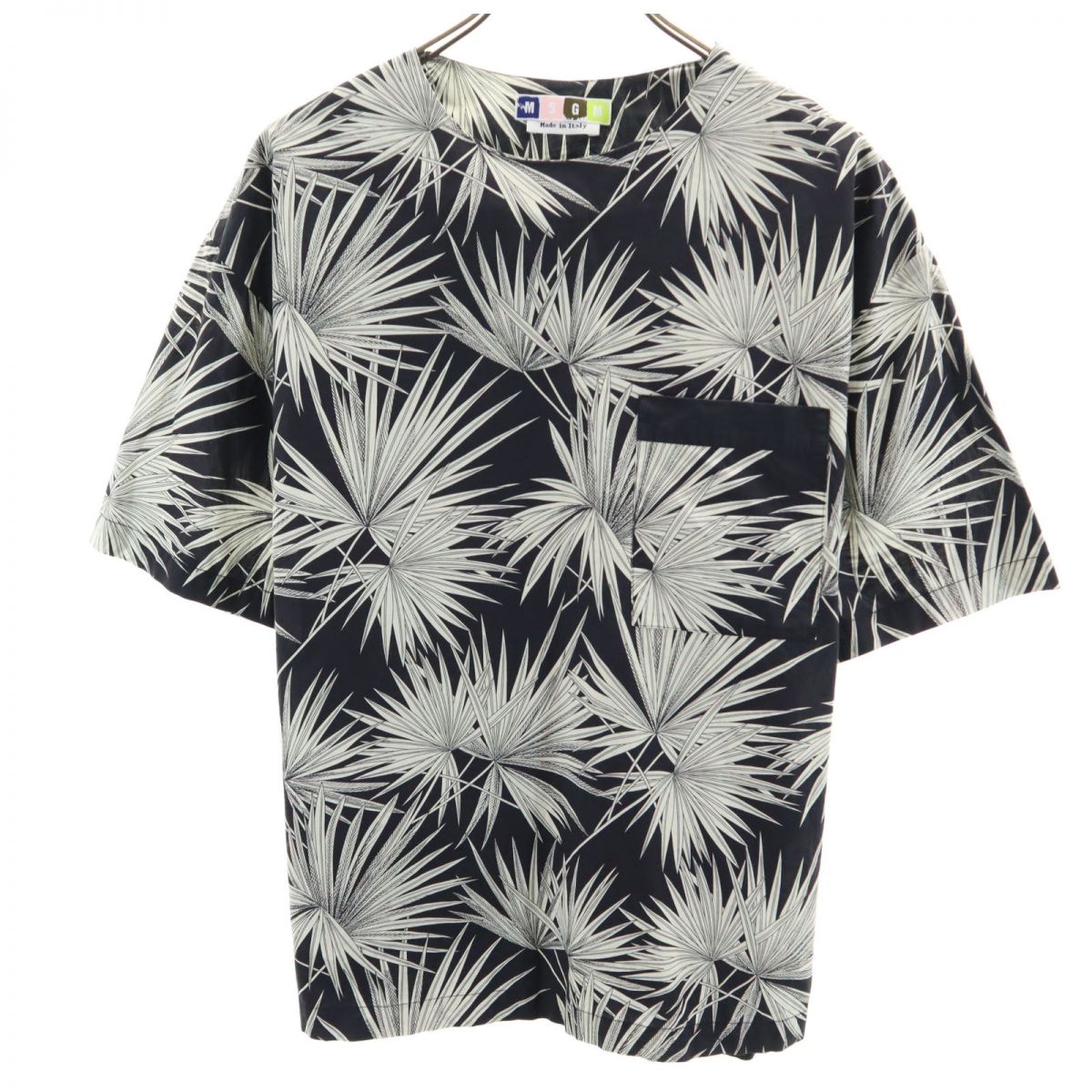 MSGM エムエスジーエム イタリア製 総柄 半袖 カットソー 46 ブラック系 ショルダージップ メンズ