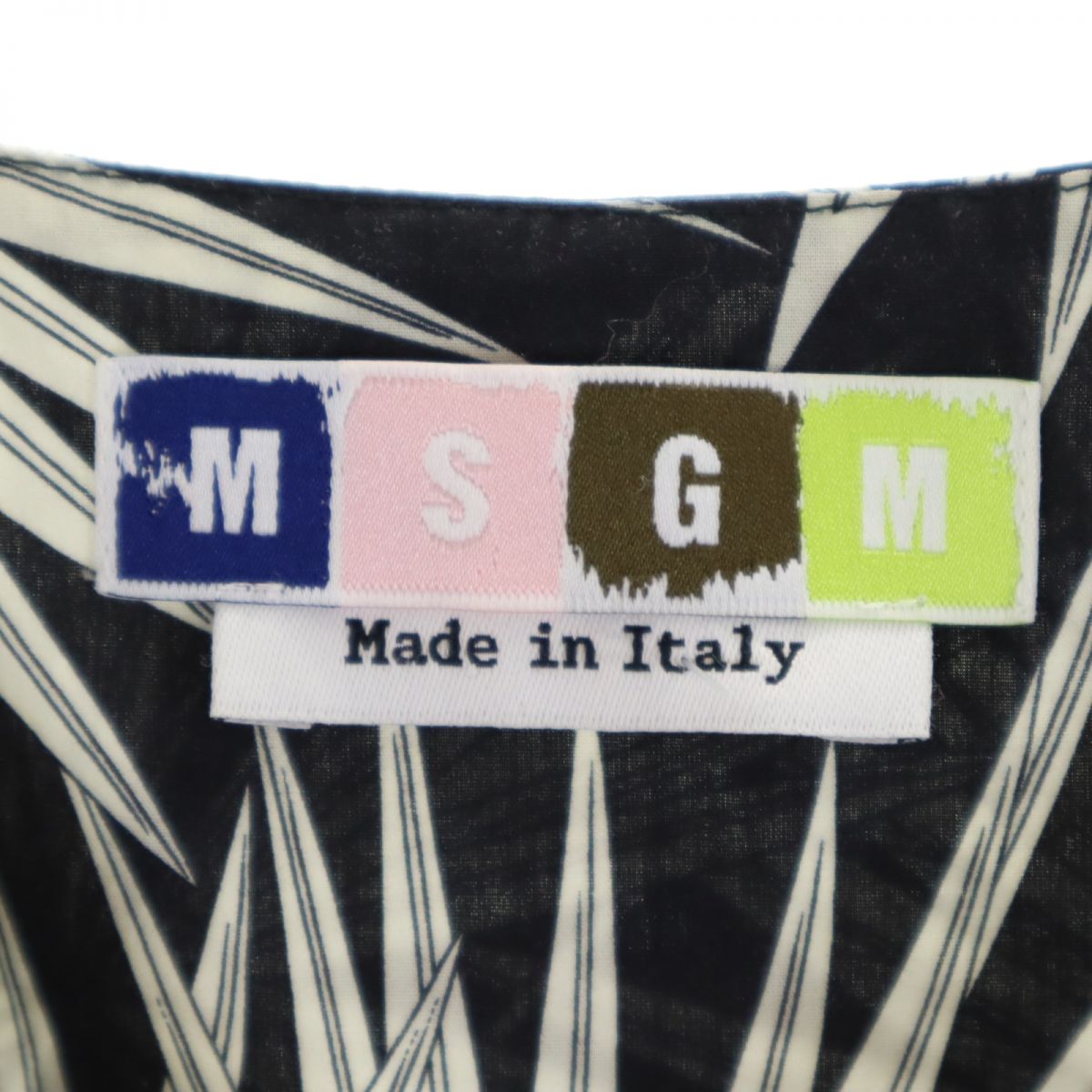 MSGM エムエスジーエム イタリア製 総柄 半袖 カットソー 46 ブラック系 ショルダージップ メンズ