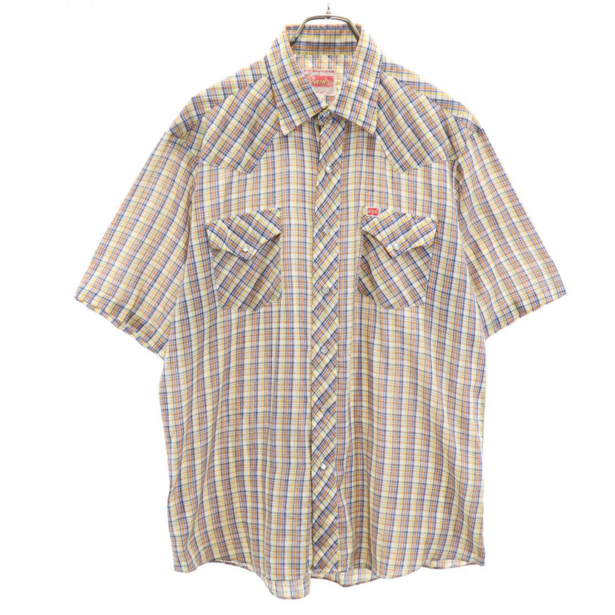 ELY PLAINS エライプレインズ 70s ヴィンテージ チェック 半袖 ウエスタンシャツ 16 1/2 ベージュ系 メンズ