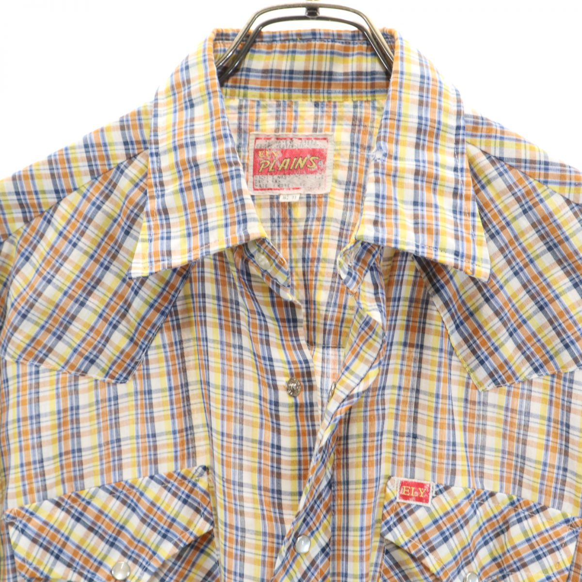 ELY PLAINS エライプレインズ 70s ヴィンテージ チェック 半袖 ウエスタンシャツ 16 1/2 ベージュ系 メンズ