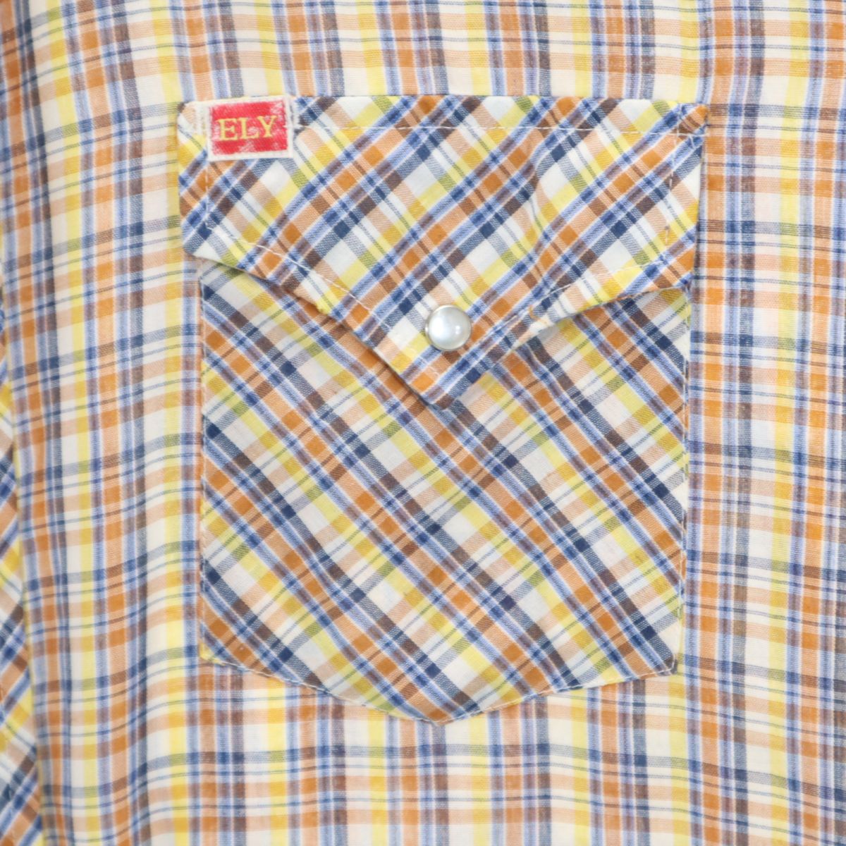 ELY PLAINS エライプレインズ 70s ヴィンテージ チェック 半袖 ウエスタンシャツ 16 1/2 ベージュ系 メンズ