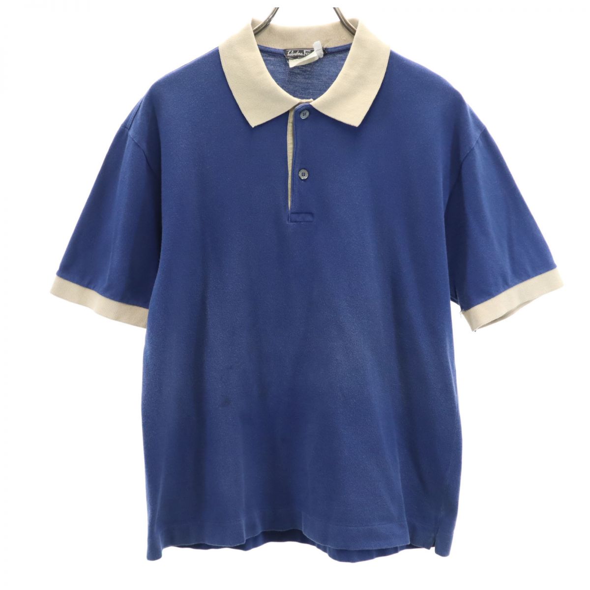 サルヴァトーレ フェラガモ イタリア製 半袖 ポロシャツ ネイビー 鹿の子 メンズ