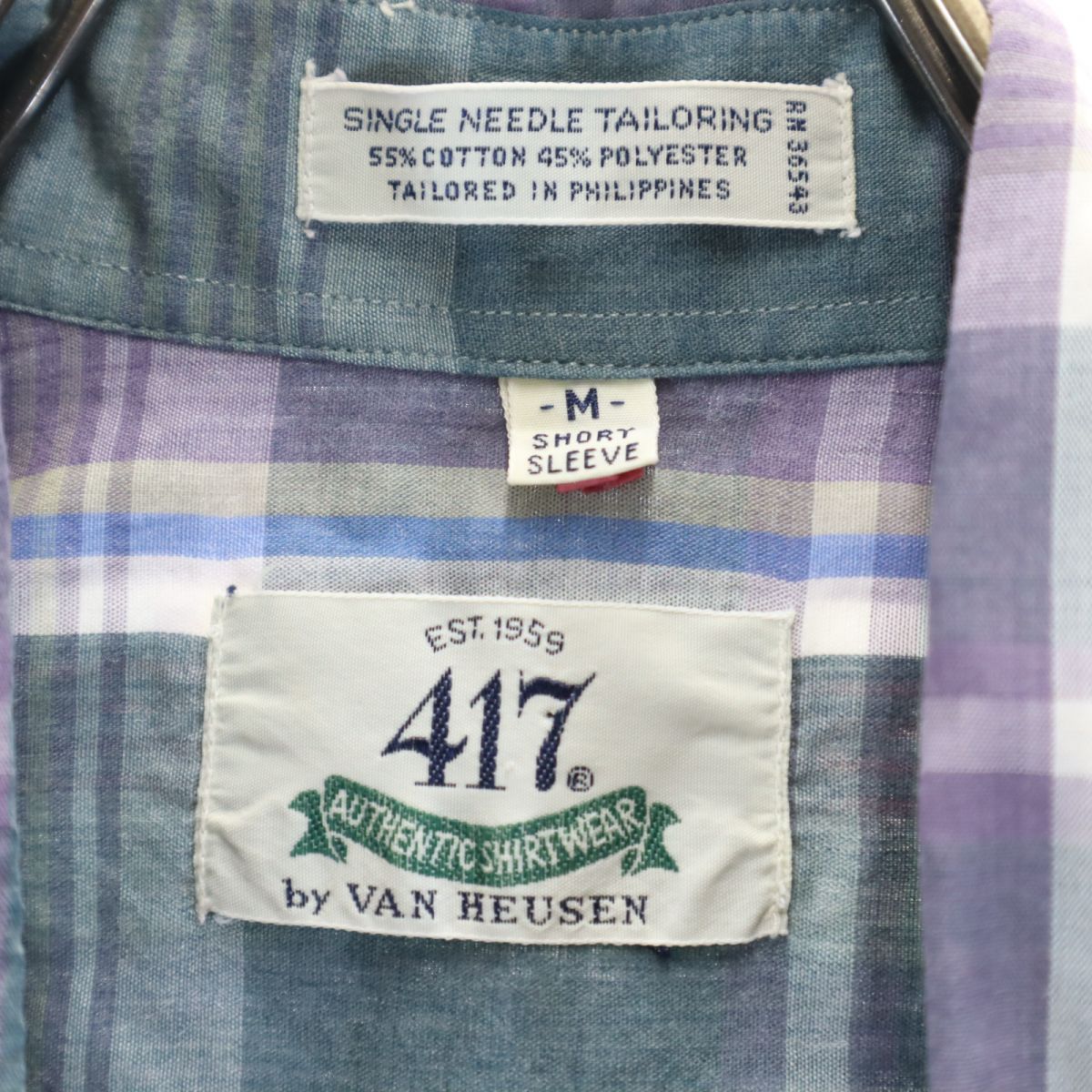 VAN HEUSEN ヴァンヒューゼン 80s 90s オールド チェック柄 半袖 ボタンダウンシャツ M メンズ