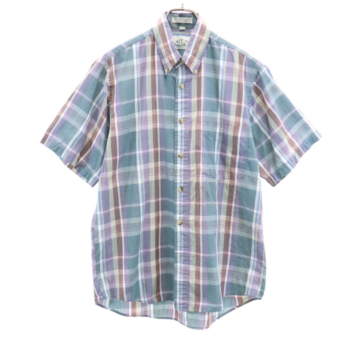 VAN HEUSEN ヴァンヒューゼン 80s 90s オールド チェック柄 半袖 ボタンダウンシャツ M メンズ