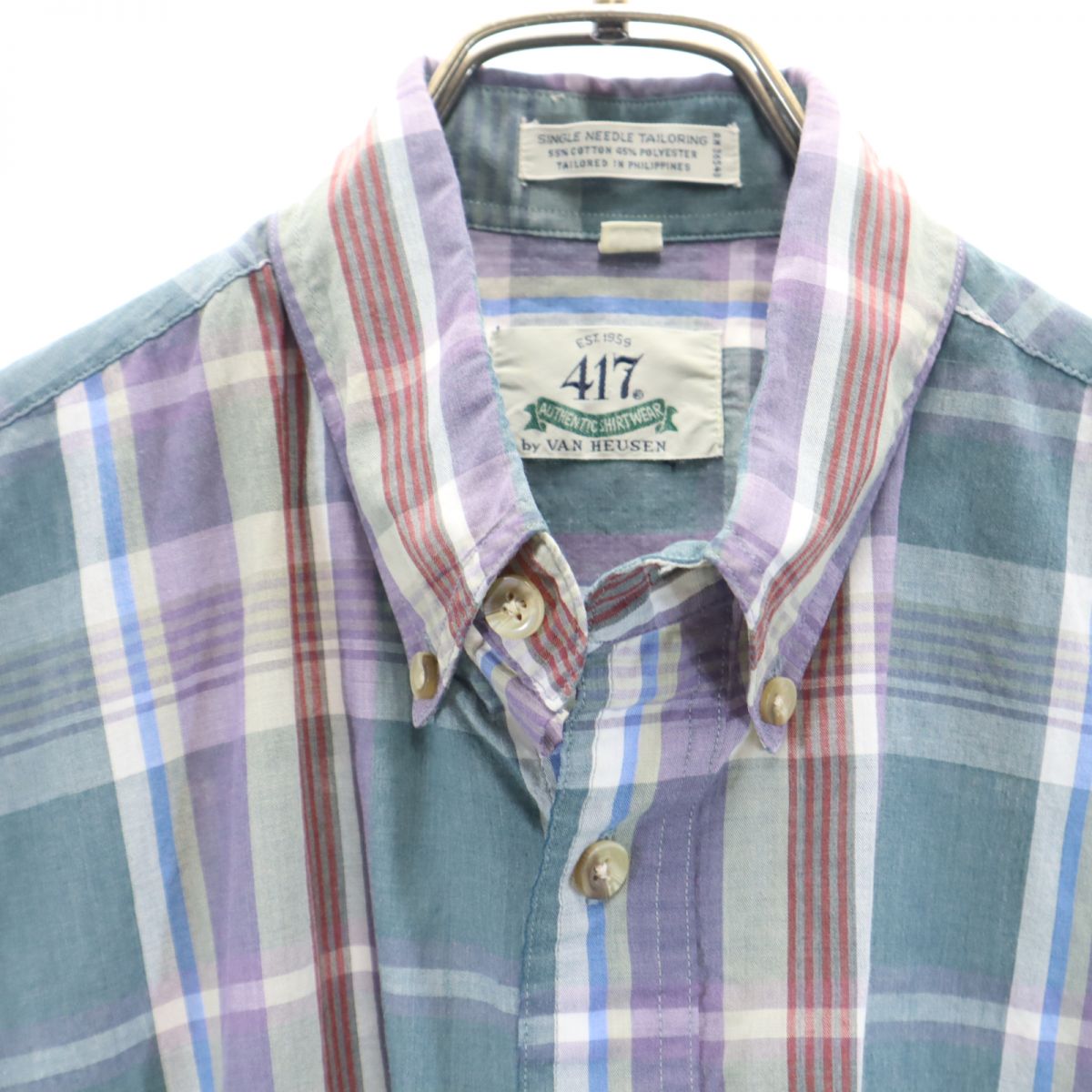 VAN HEUSEN ヴァンヒューゼン 80s 90s オールド チェック柄 半袖 ボタンダウンシャツ M メンズ