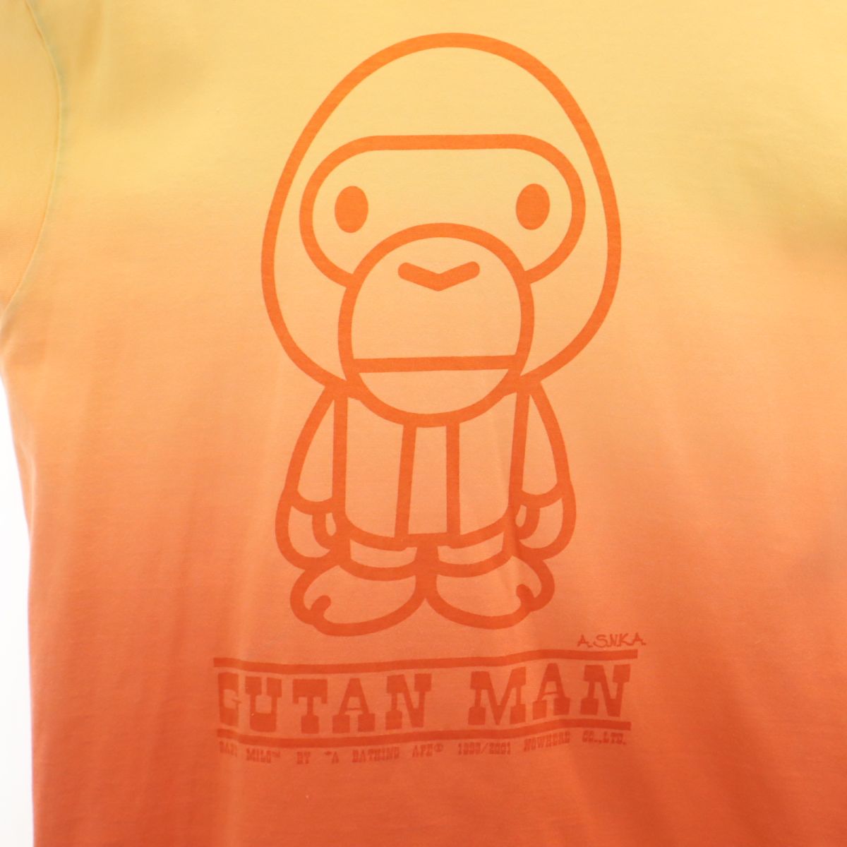 A BATHING APE アベイシングエイプ 両面プリント 半袖 Tシャツ M イエロー×オレンジ メンズ
