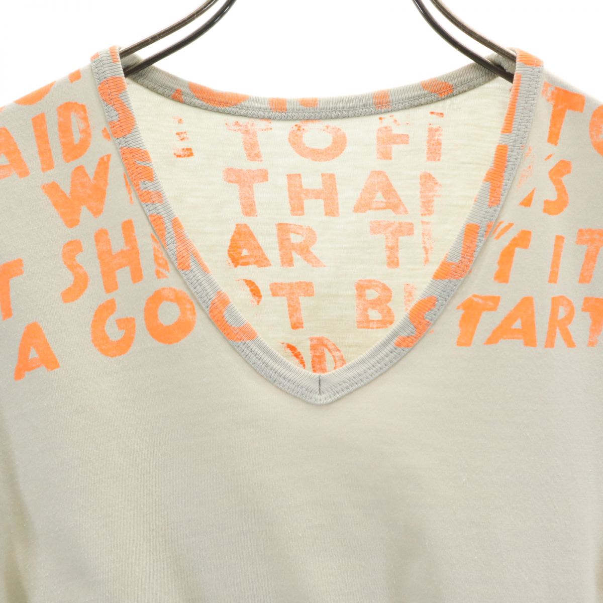 MARTIN MARGIELA マルタンマルジェラ イタリア製 ここのえ期 エイズT プリント 半袖 Vネック Tシャツ グレー系 メンズ