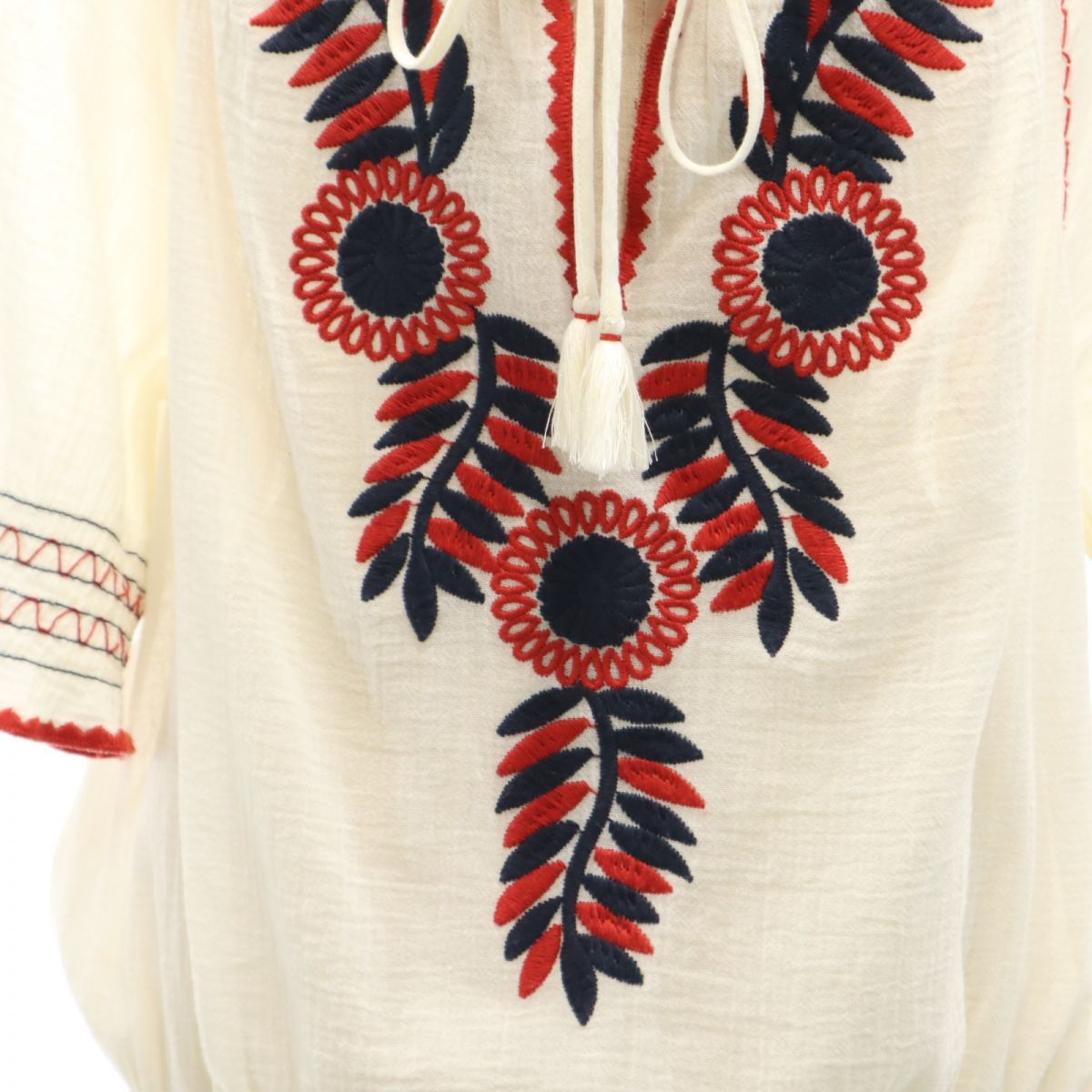 トリーバーチ 刺繍 5分袖 ブラウス S ホワイト Tory Burch レディース