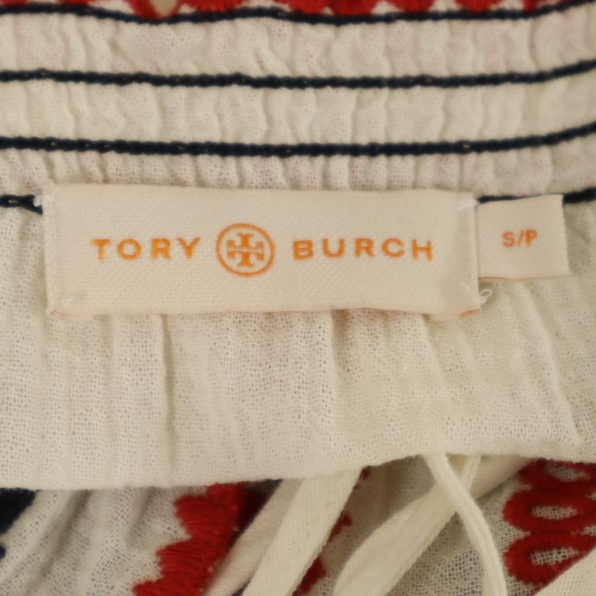 トリーバーチ 刺繍 5分袖 ブラウス S ホワイト Tory Burch レディース