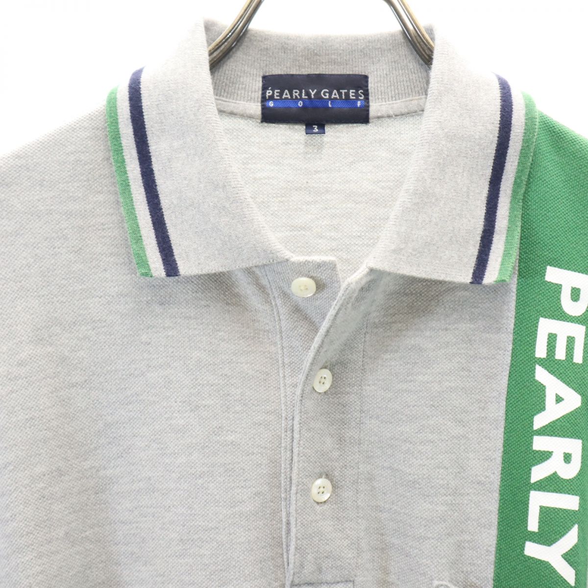 PEARLY GATES パーリーゲイツ プリント ゴルフ 半袖 ポロシャツ 3 グレー ハーフボタン メンズ