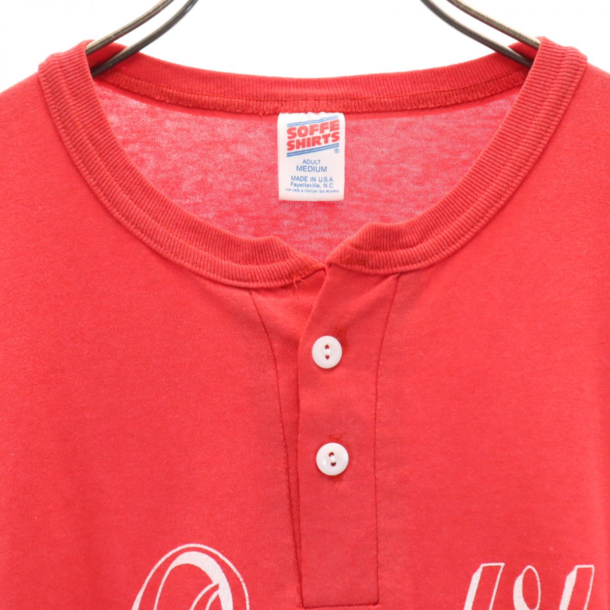 SOFFE SHIRTS ソフィーシャツ 80s 90s USA製 オールド ヘンリーネック 半袖 ハーフボタン Tシャツ M 赤 メンズ