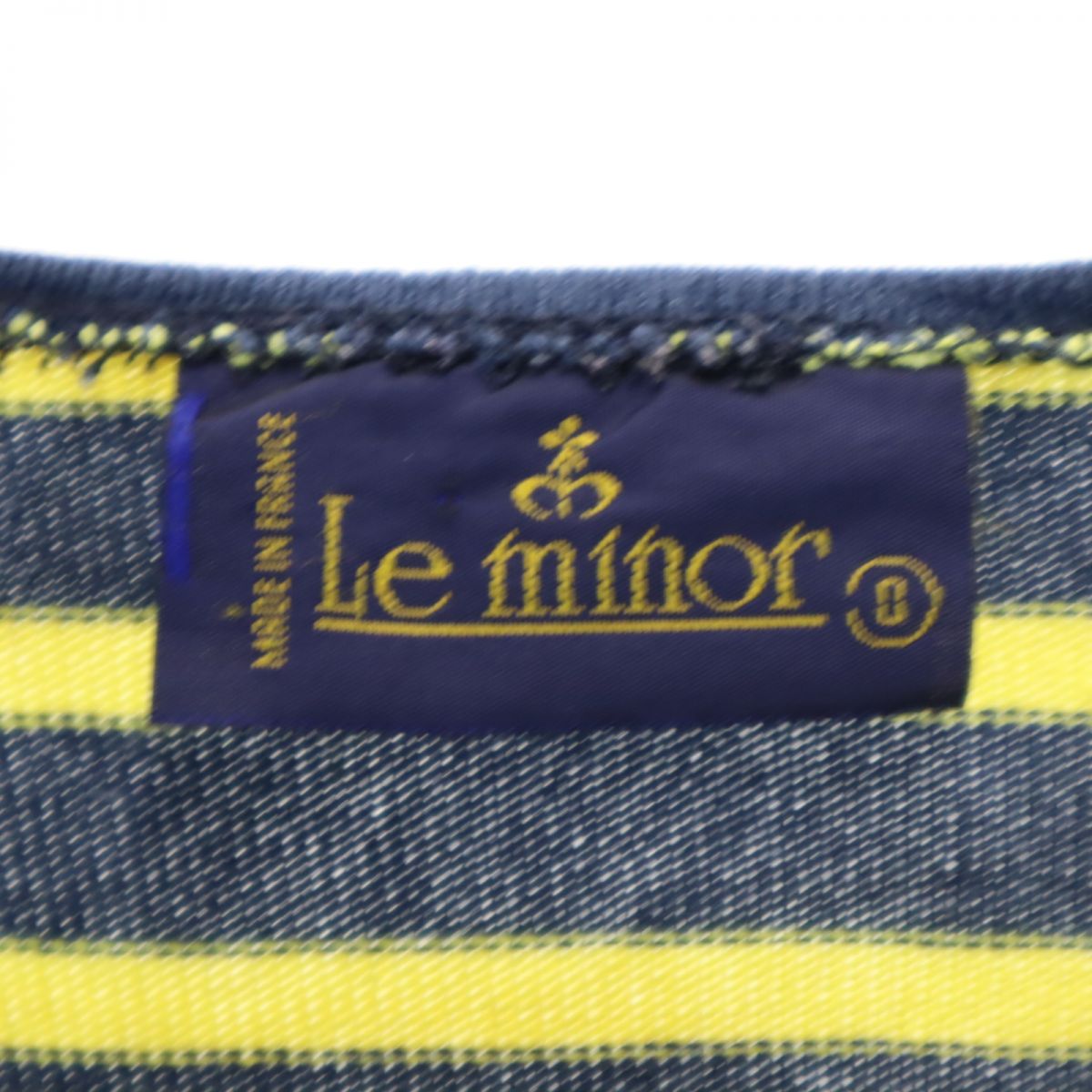 Le Minor ルミノア フランス製 ボーダー柄 長袖 ボートネック バスクシャツ ネイビー×イエロー ロンT レディース