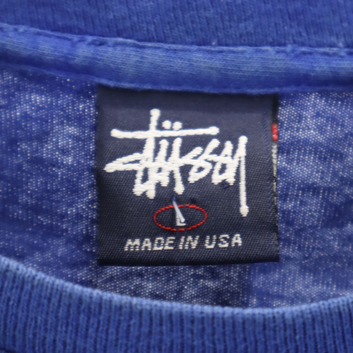 ステューシー 90s USA製 紺タグ オールド プリント 半袖 Tシャツ L ブルー STUSSY メンズ