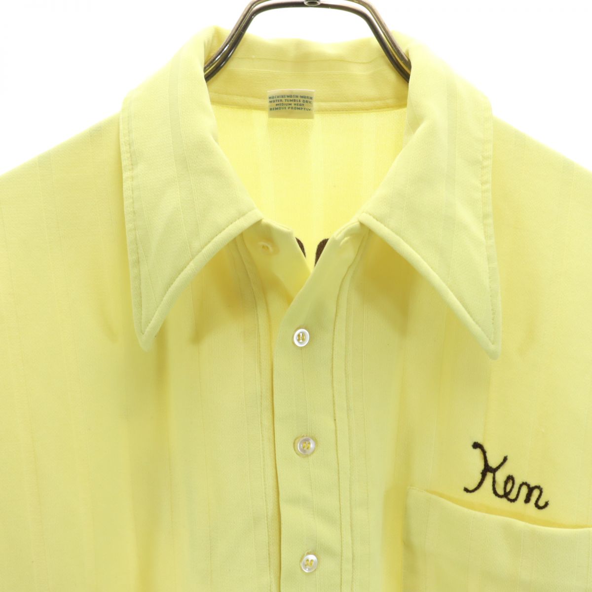 ヒルトン 70s USA製 ヴィンテージ バックプリント ストライプ地 半袖 ポロシャツ L イエロー Hilton 刺繍 メンズ