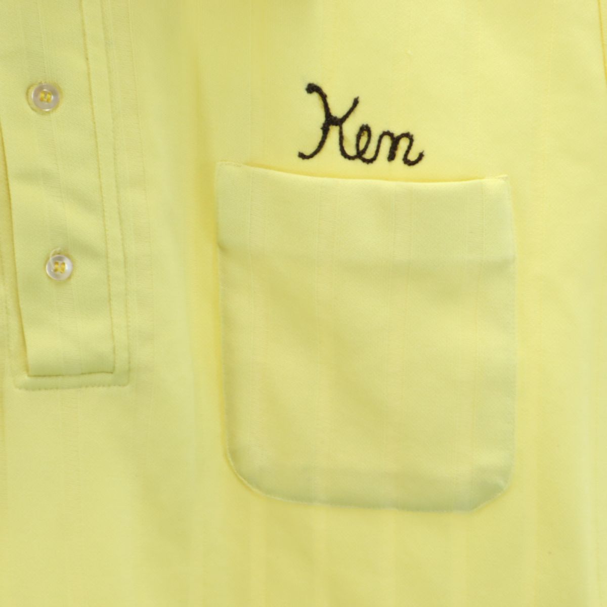 ヒルトン 70s USA製 ヴィンテージ バックプリント ストライプ地 半袖 ポロシャツ L イエロー Hilton 刺繍 メンズ