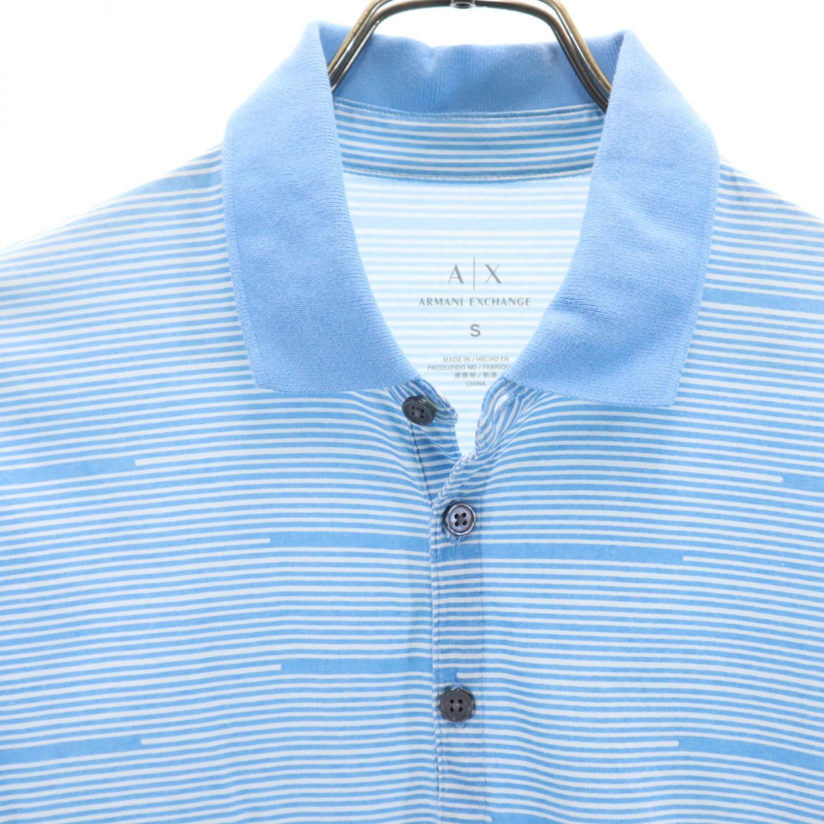 ARMANI EXCHANGE アルマーニエクスチェンジ ボーダー柄調 半袖 ポロシャツ S ブルー系 メンズ