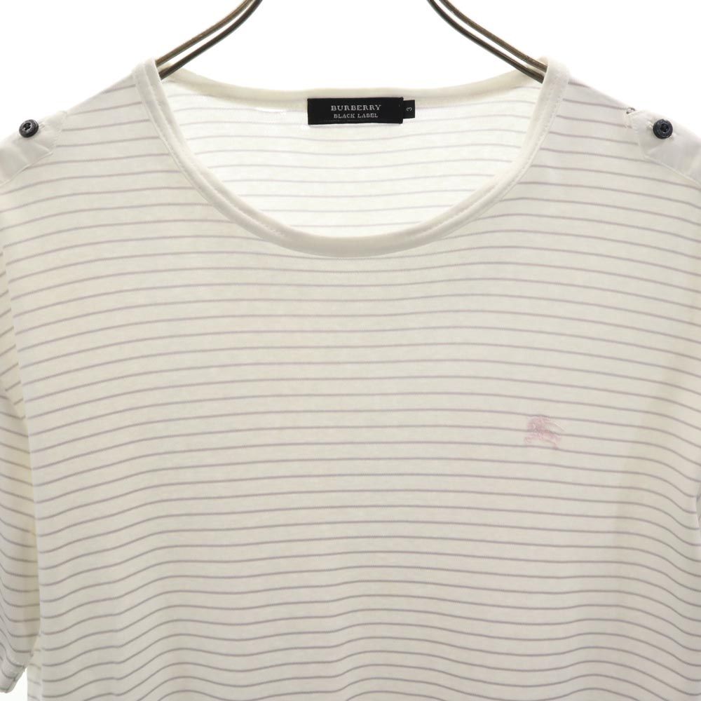 BURBERRY BLACK LABEL バーバリーブラックレーベル 日本製 三陽商会 ボーダー 半袖 カットソー 3 ホワイト系 メンズ