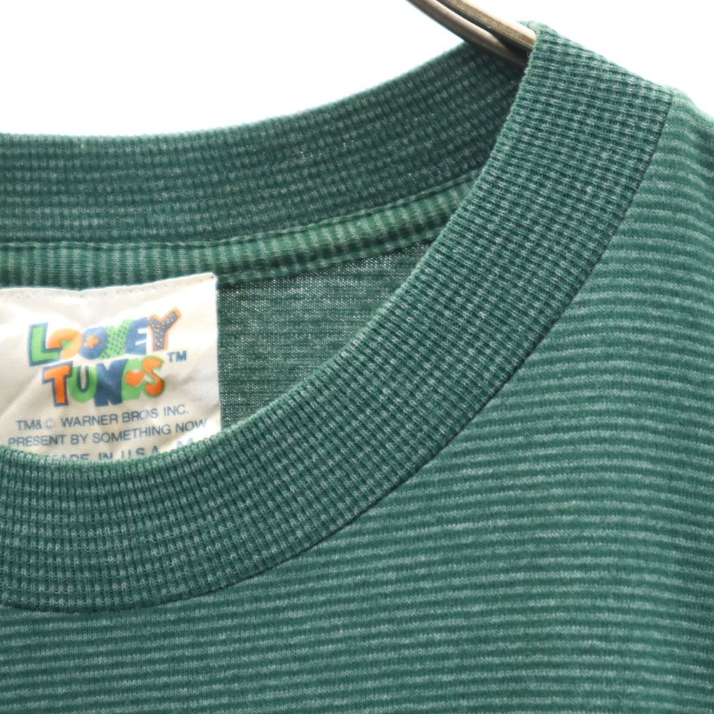 LOONEY TUNES ルーニーテューンズ 90s USA製 オールド ボーダー プリント 半袖 Tシャツ M グリーン メンズ