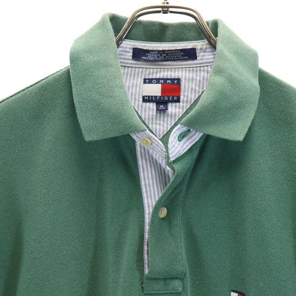 トミーヒルフィガー 90s フラッグタグ オールド 半袖 ポロシャツ M グリーン TOMMY HILFIGER 鹿の子 メンズ