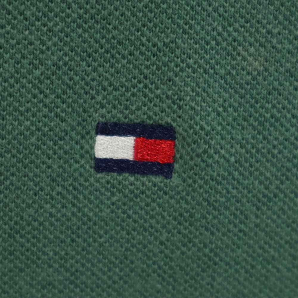 トミーヒルフィガー 90s フラッグタグ オールド 半袖 ポロシャツ M グリーン TOMMY HILFIGER 鹿の子 メンズ