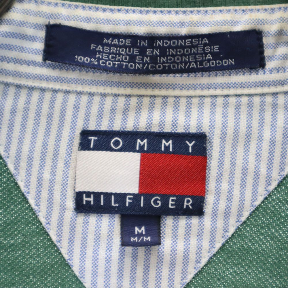 トミーヒルフィガー 90s フラッグタグ オールド 半袖 ポロシャツ M グリーン TOMMY HILFIGER 鹿の子 メンズ