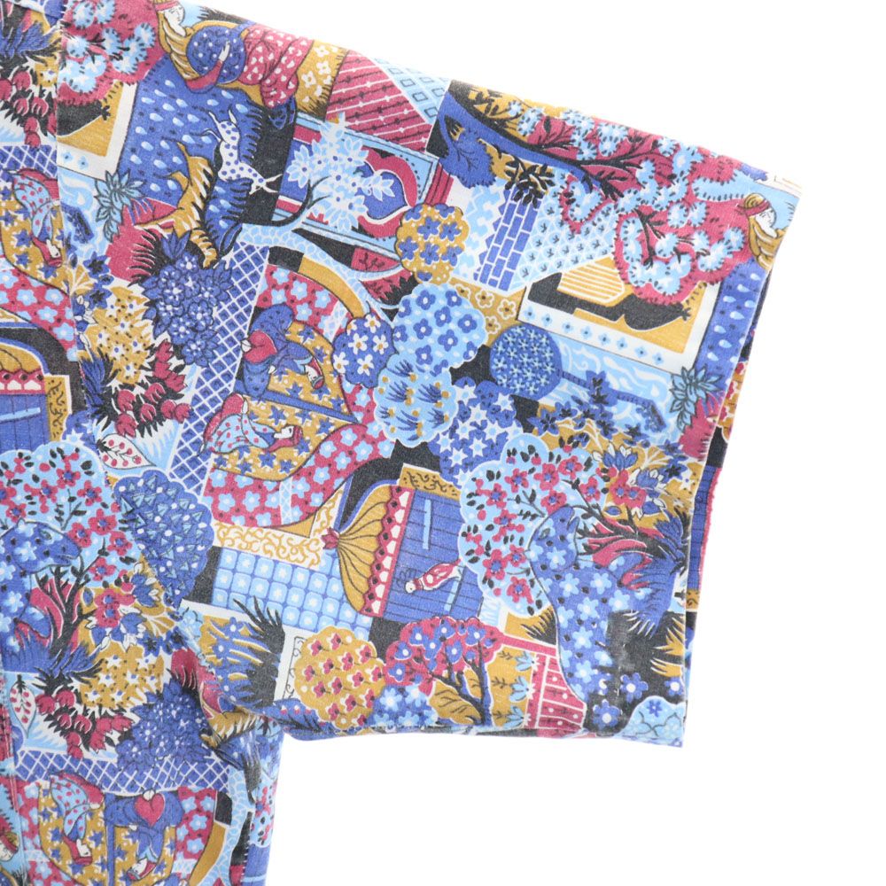 キングスロード 70s ヴィンテージ 総柄 半袖 シャツ M ブルー系 メンズ